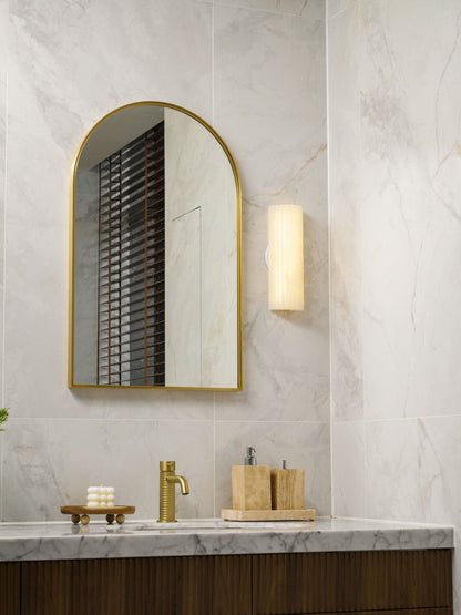 Alabaster Wall Lamp Art Deco with Ribbed Stone Shade and Warm Glow