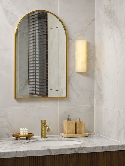 Alabaster Wall Lamp Art Deco with Ribbed Stone Shade and Warm Glow
