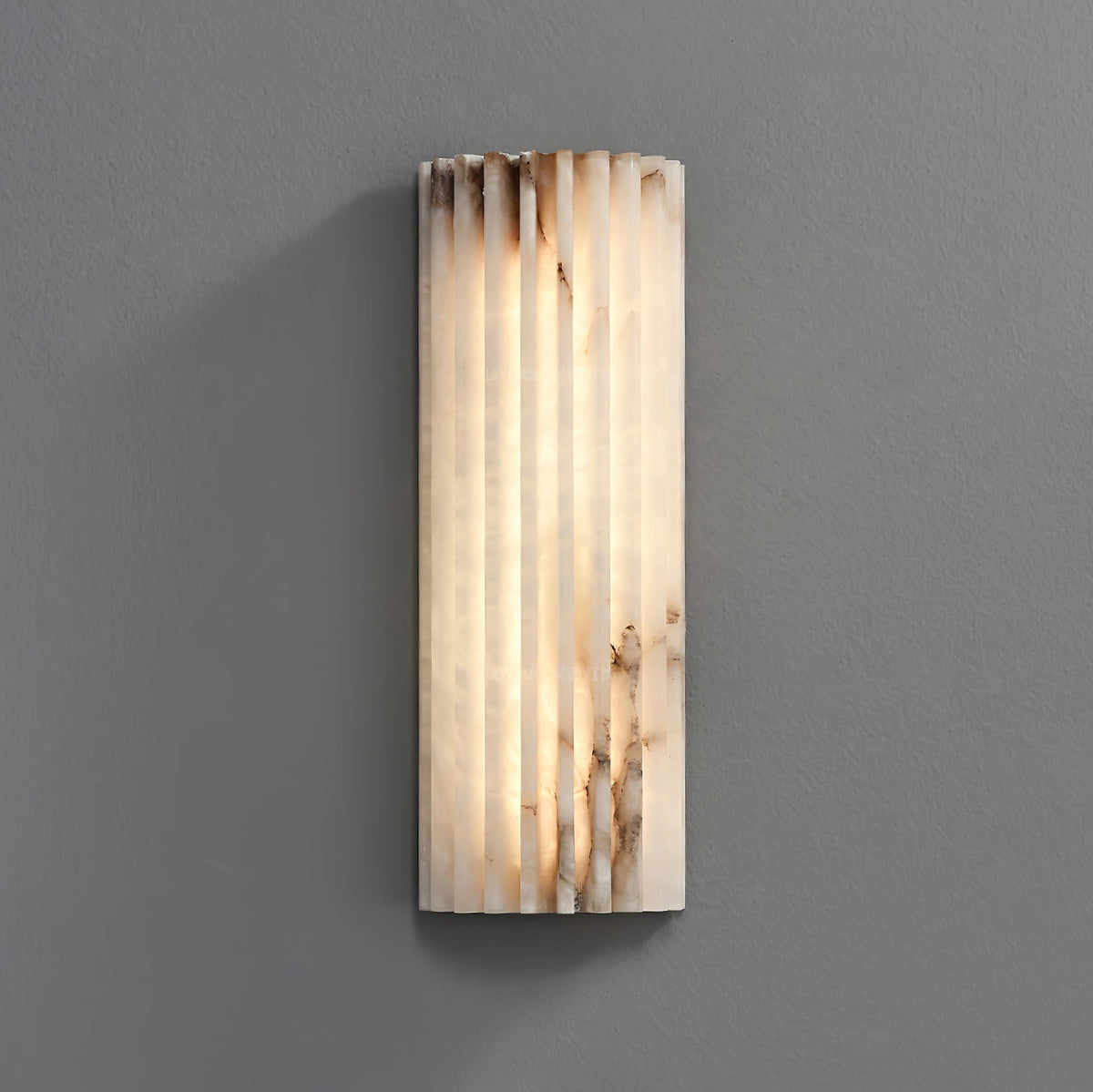 Alabaster Wall Lamp Art Deco with Ribbed Stone Shade and Warm Glow