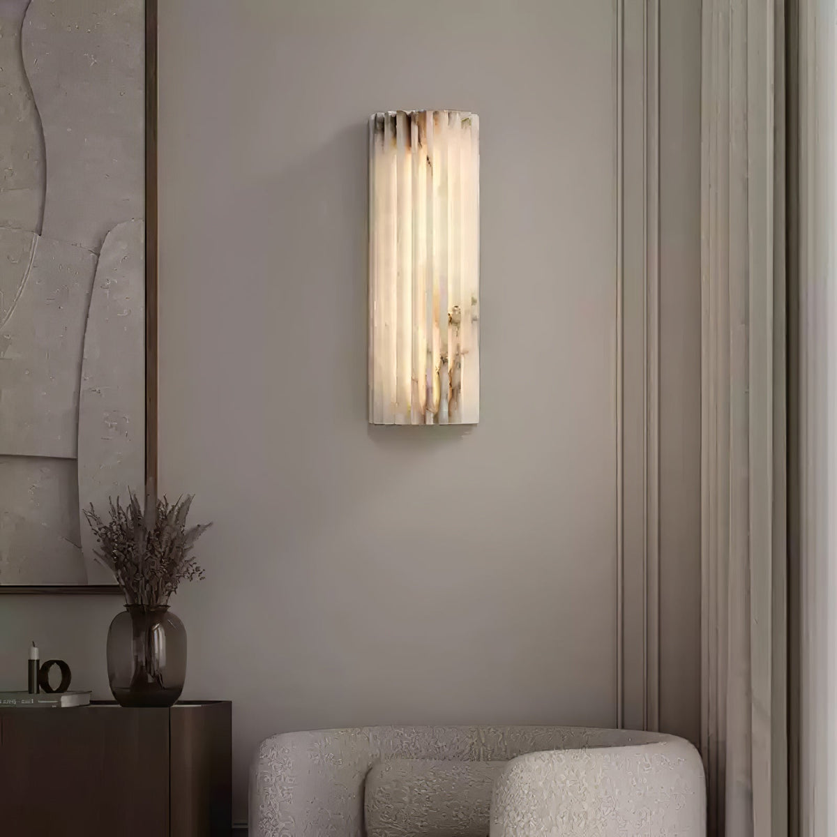 Alabaster Wall Lamp Art Deco with Ribbed Stone Shade and Warm Glow