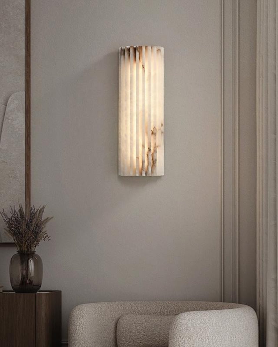 Alabaster Wall Lamp Art Deco with Ribbed Stone Shade and Warm Glow