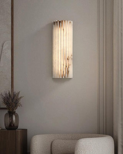 Alabaster Wall Lamp Art Deco with Ribbed Stone Shade and Warm Glow