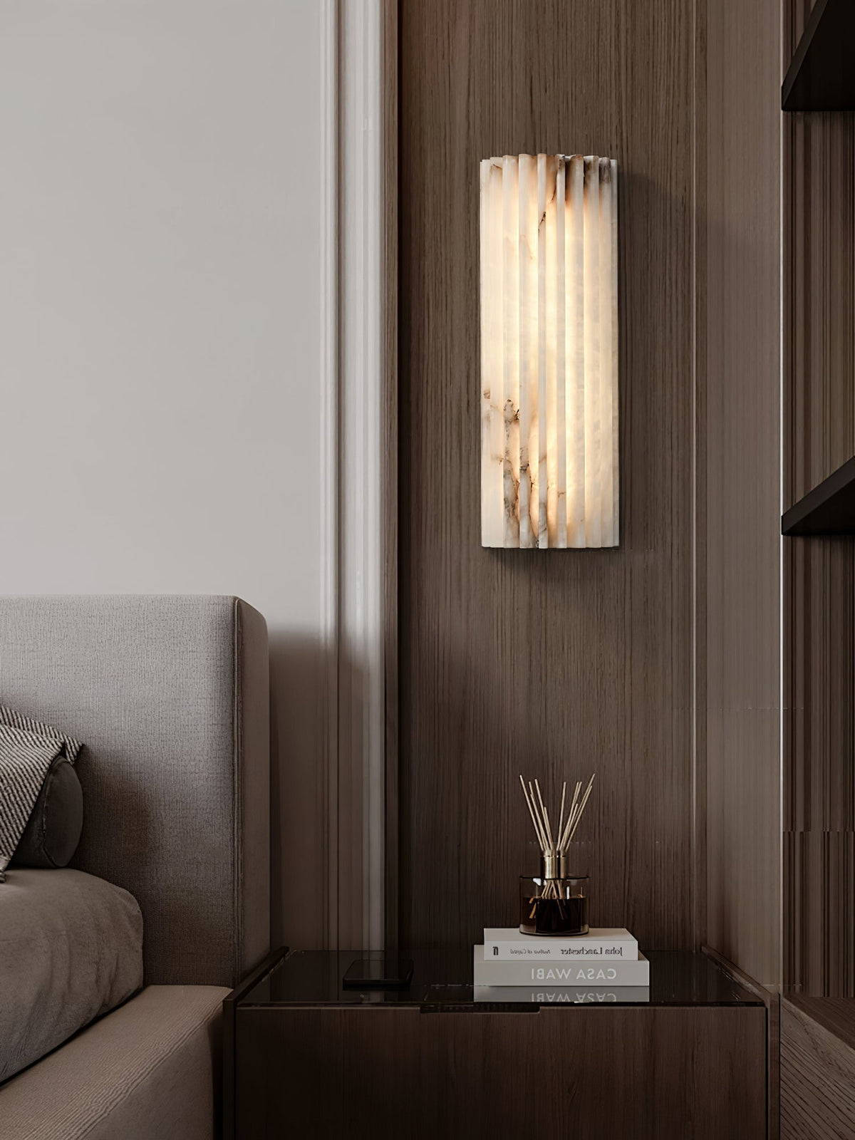 Alabaster Wall Lamp Art Deco with Ribbed Stone Shade and Warm Glow