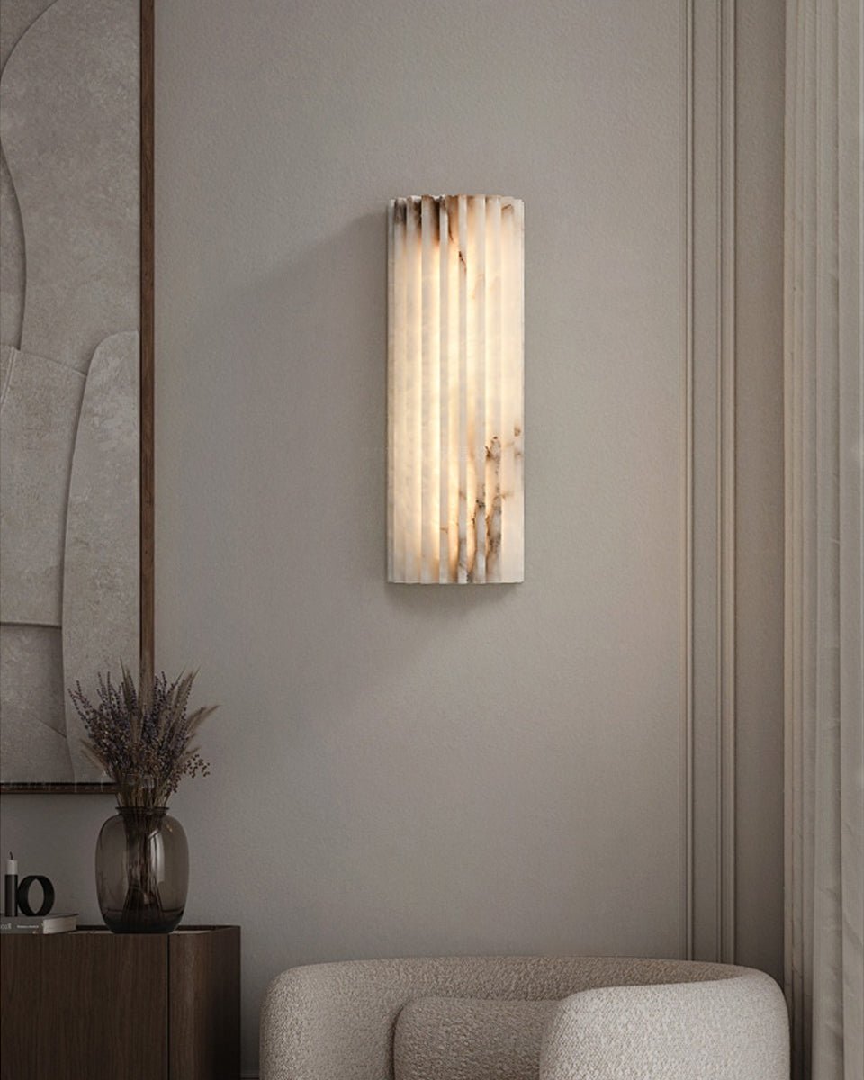 Alabaster Wall Lamp Art Deco with Ribbed Stone Shade and Warm Glow