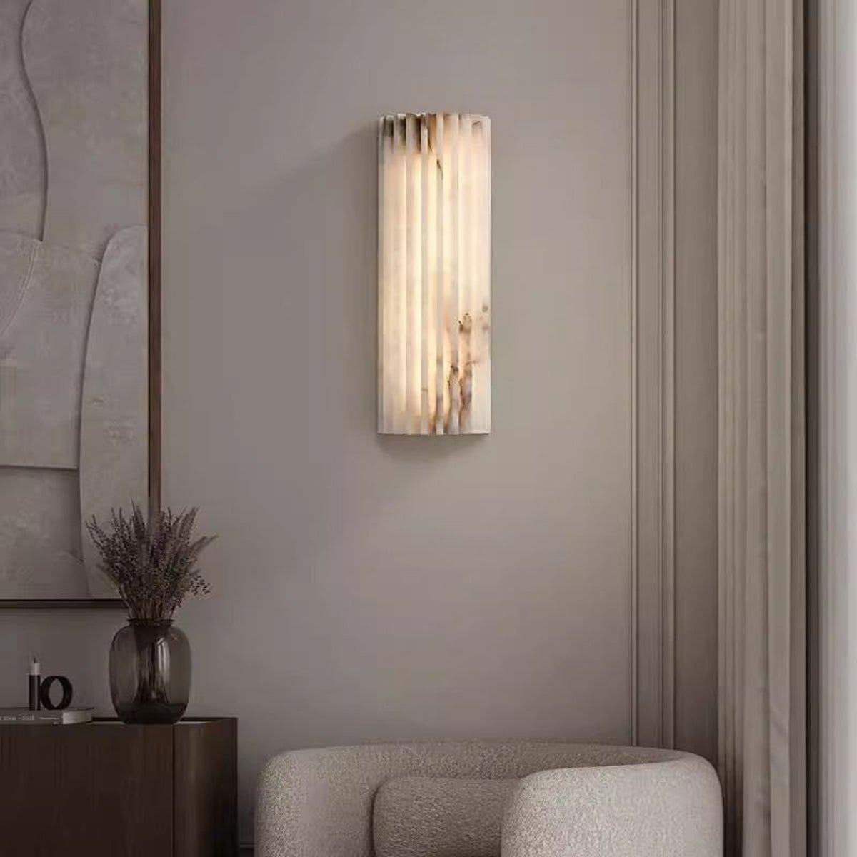 Alabaster Wall Lamp Art Deco with Ribbed Stone Shade and Warm Glow
