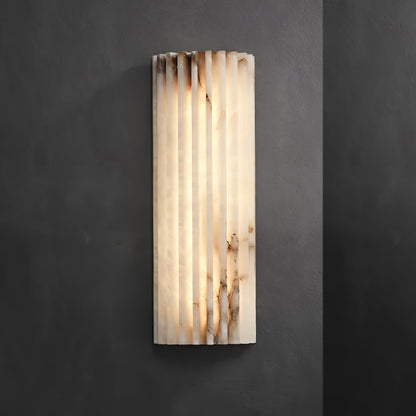Alabaster Wall Lamp Art Deco with Ribbed Stone Shade and Warm Glow