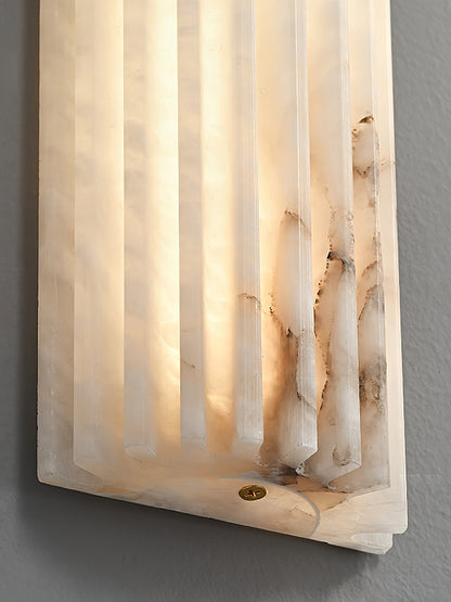 Alabaster Wall Lamp Art Deco with Ribbed Stone Shade and Warm Glow