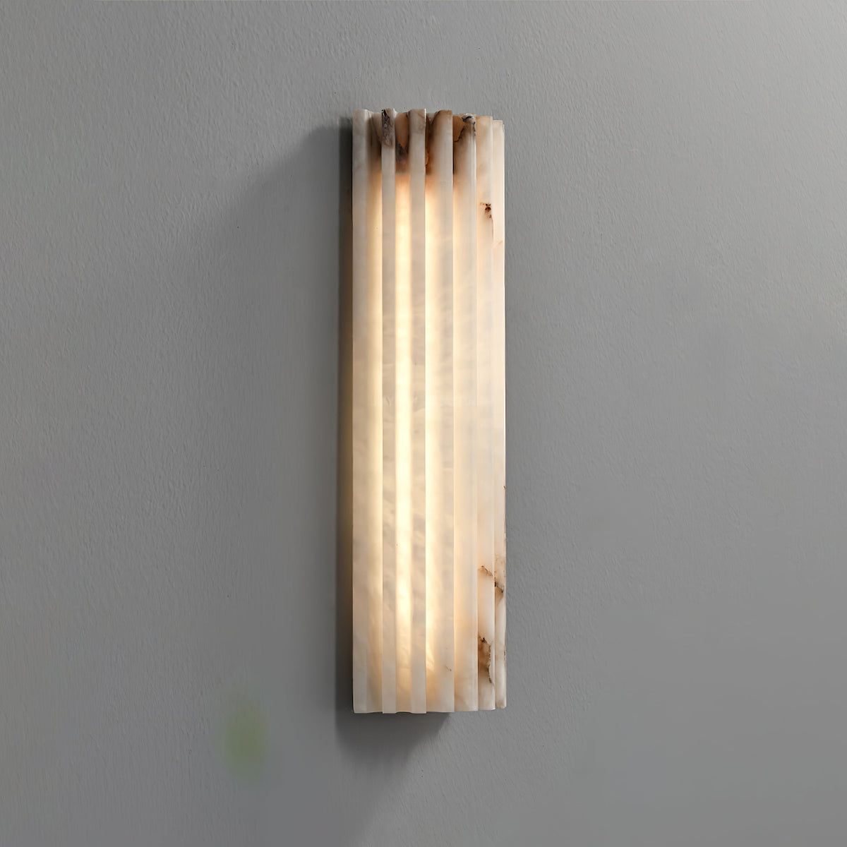 Alabaster Wall Lamp Art Deco with Ribbed Stone Shade and Warm Glow