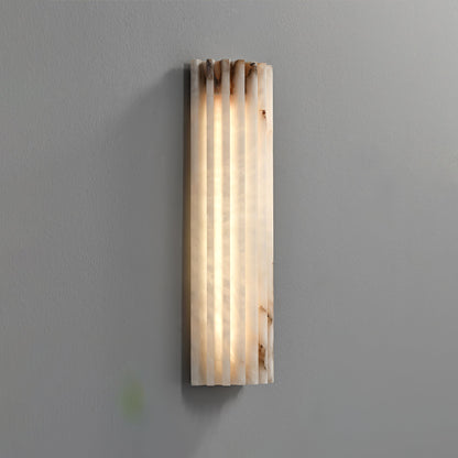 Alabaster Wall Lamp Art Deco with Ribbed Stone Shade and Warm Glow