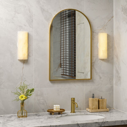 Alabaster Wall Lamp Art Deco with Ribbed Stone Shade and Warm Glow