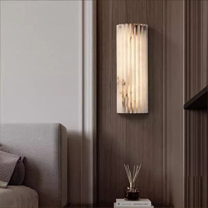 Alabaster Wall Lamp Art Deco with Ribbed Stone Shade and Warm Glow