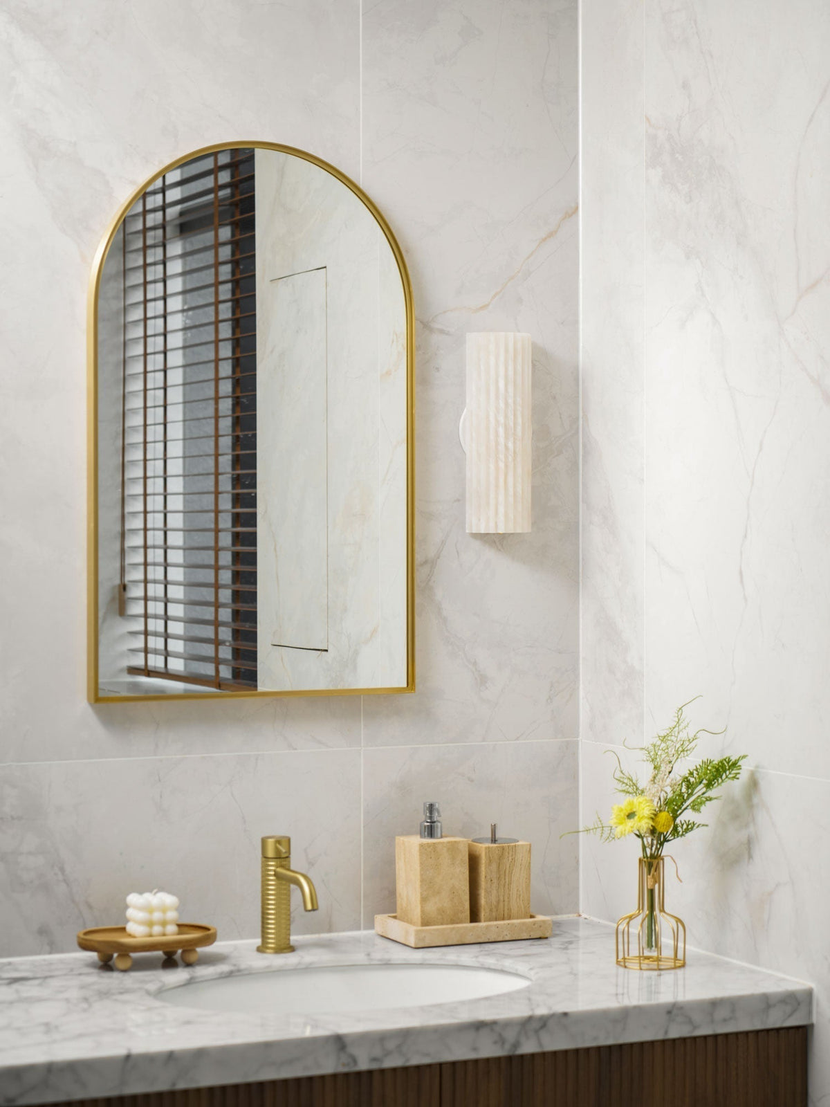 Alabaster Wall Lamp Art Deco with Ribbed Stone Shade and Warm Glow