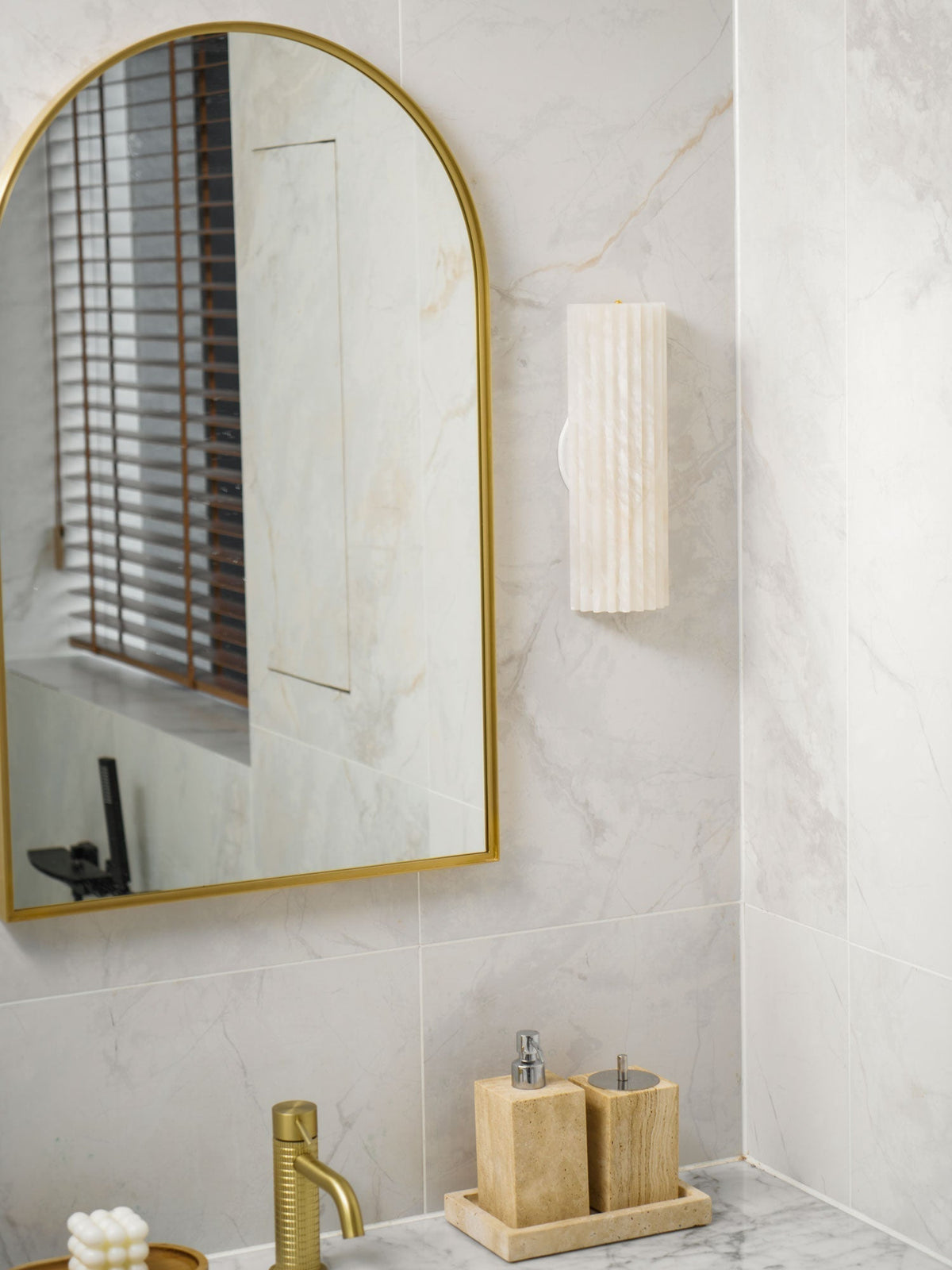 Alabaster Wall Lamp Art Deco with Ribbed Stone Shade and Warm Glow