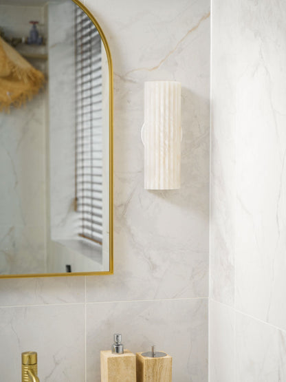 Alabaster Wall Lamp Art Deco with Ribbed Stone Shade and Warm Glow
