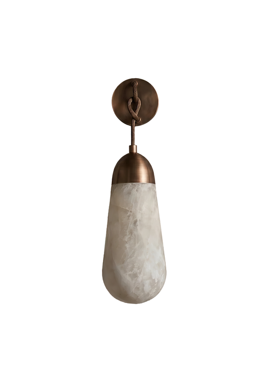 Alabaster Wall Sconce Art Deco with Teardrop Shade and Knotted Cord