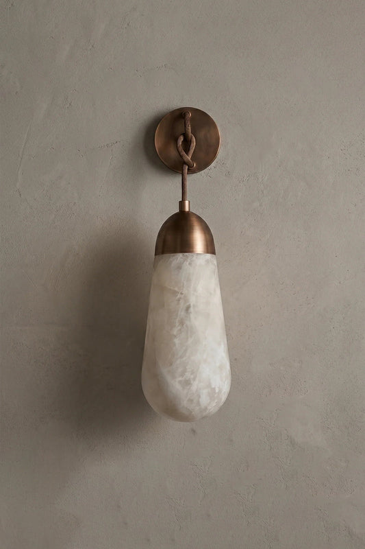 Alabaster Wall Sconce Art Deco with Teardrop Shade and Knotted Cord