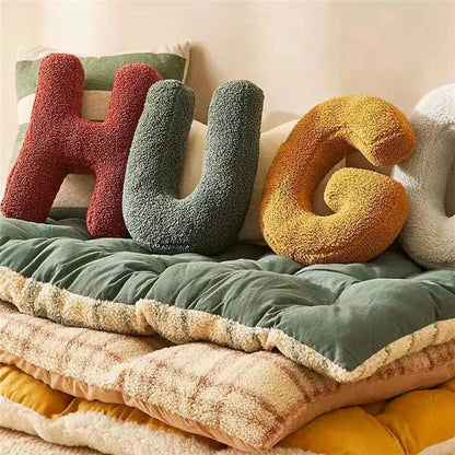 Alphabet Letter Cushion Bouclé Decorative Pillow for Bedroom and Kids Room