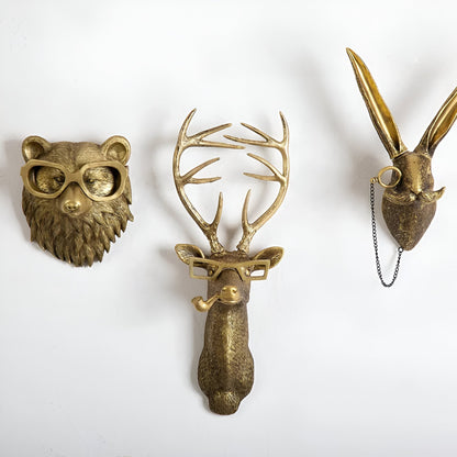 Animal Head Wall Hook Decorative Wall Decor with Glasses Boho Style