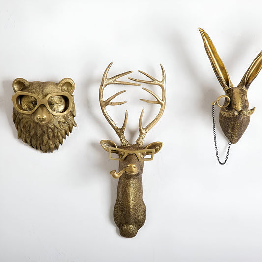 Animal Head Wall Hook Decorative Wall Decor with Glasses Boho Style