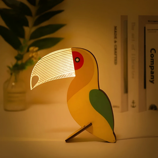 Animal LED Table Lamp Scandinavian Wooden Bird Night Light for Desk or Nightstand