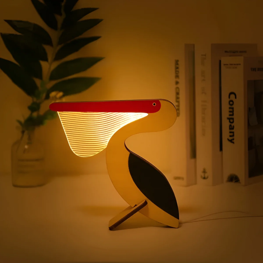Animal LED Table Lamp Scandinavian Wooden Bird Night Light for Desk or Nightstand