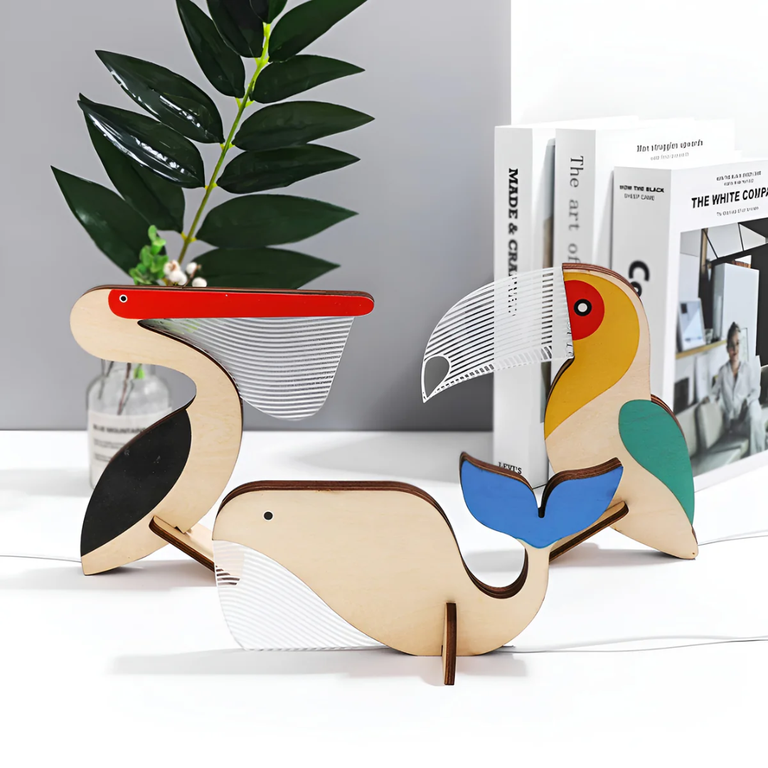 Animal LED Table Lamp Scandinavian Wooden Bird Night Light for Desk or Nightstand