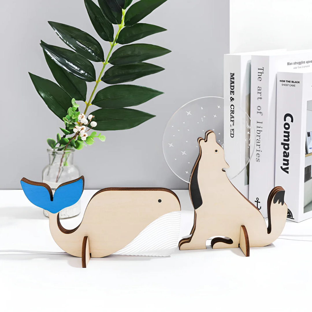 Animal LED Table Lamp Scandinavian Wooden Bird Night Light for Desk or Nightstand