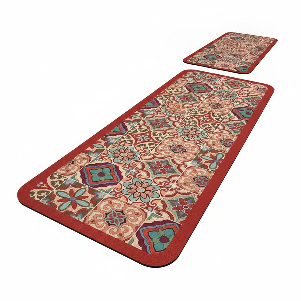 Anti-Slip Kitchen Runner Rug with Bohemian Tile Print