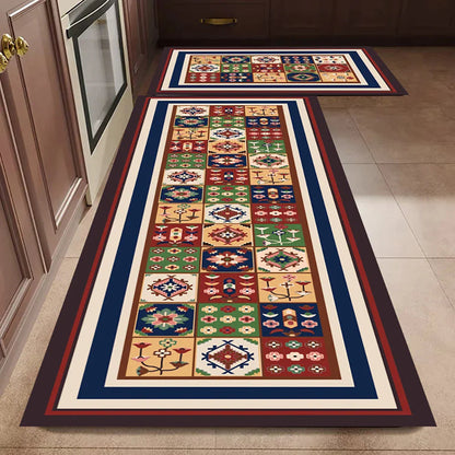 Anti-Slip Kitchen Runner Rug with Bohemian Tile Print