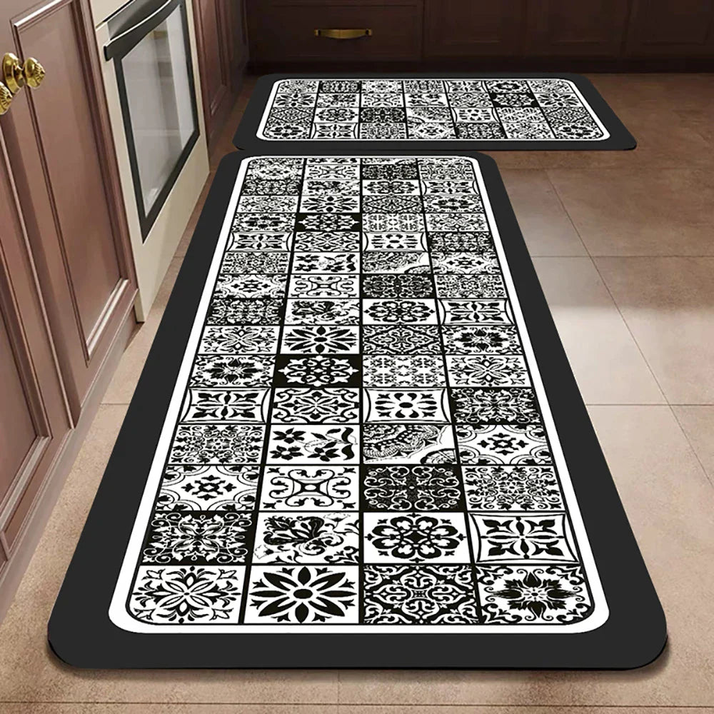 Anti-Slip Kitchen Runner Rug with Bohemian Tile Print