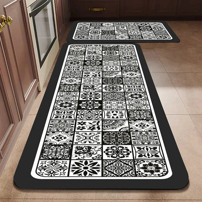 Anti-Slip Kitchen Runner Rug with Bohemian Tile Print
