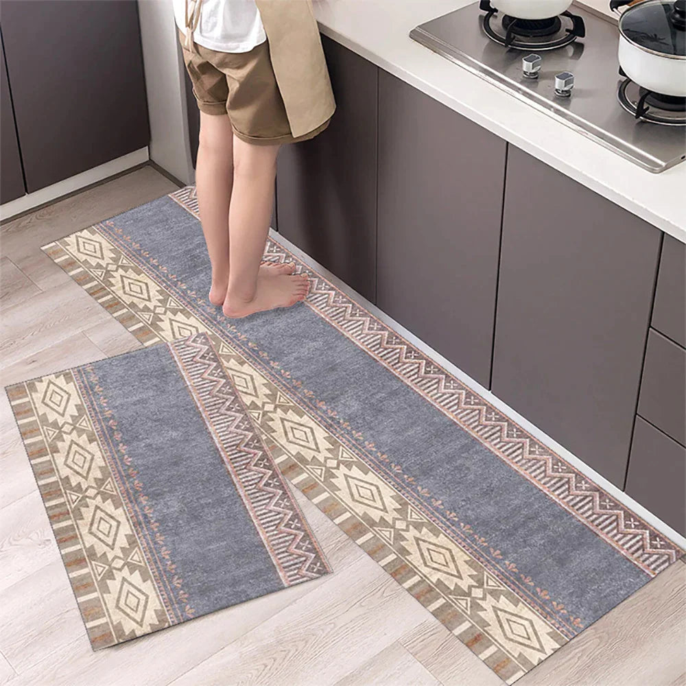 Anti-Slip Kitchen Runner Rug with Bohemian Tile Print