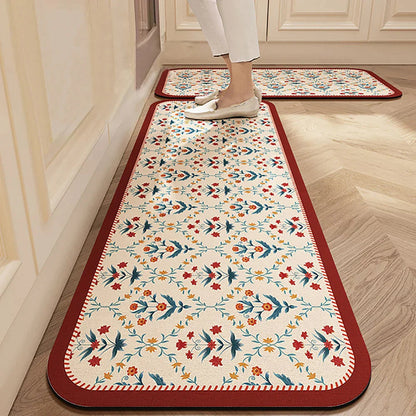 Anti-Slip Kitchen Runner Rug with Bohemian Tile Print