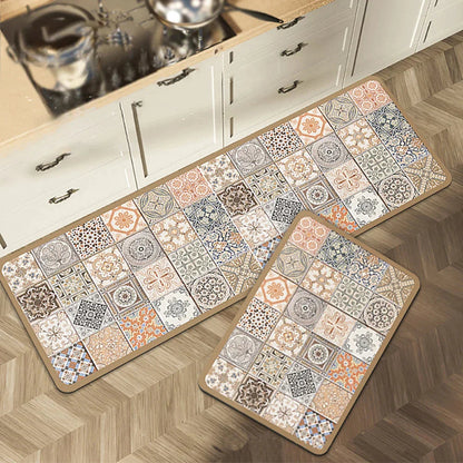 Anti-Slip Kitchen Runner Rug with Bohemian Tile Print