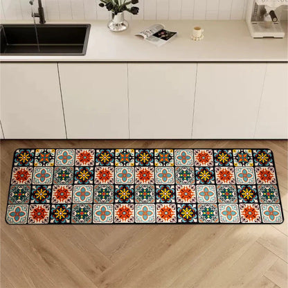 Anti-Slip Kitchen Runner Rug with Bohemian Tile Print