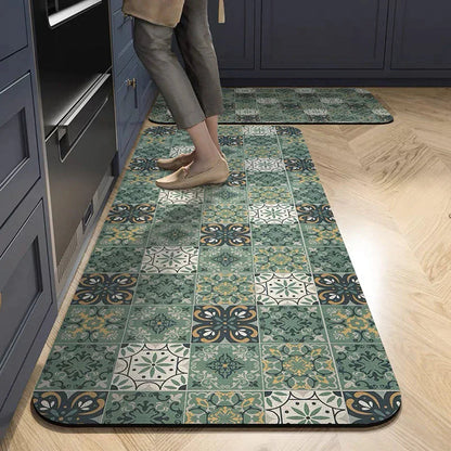 Anti-Slip Kitchen Runner Rug with Bohemian Tile Print
