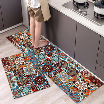 Anti-Slip Kitchen Runner Rug with Bohemian Tile Print