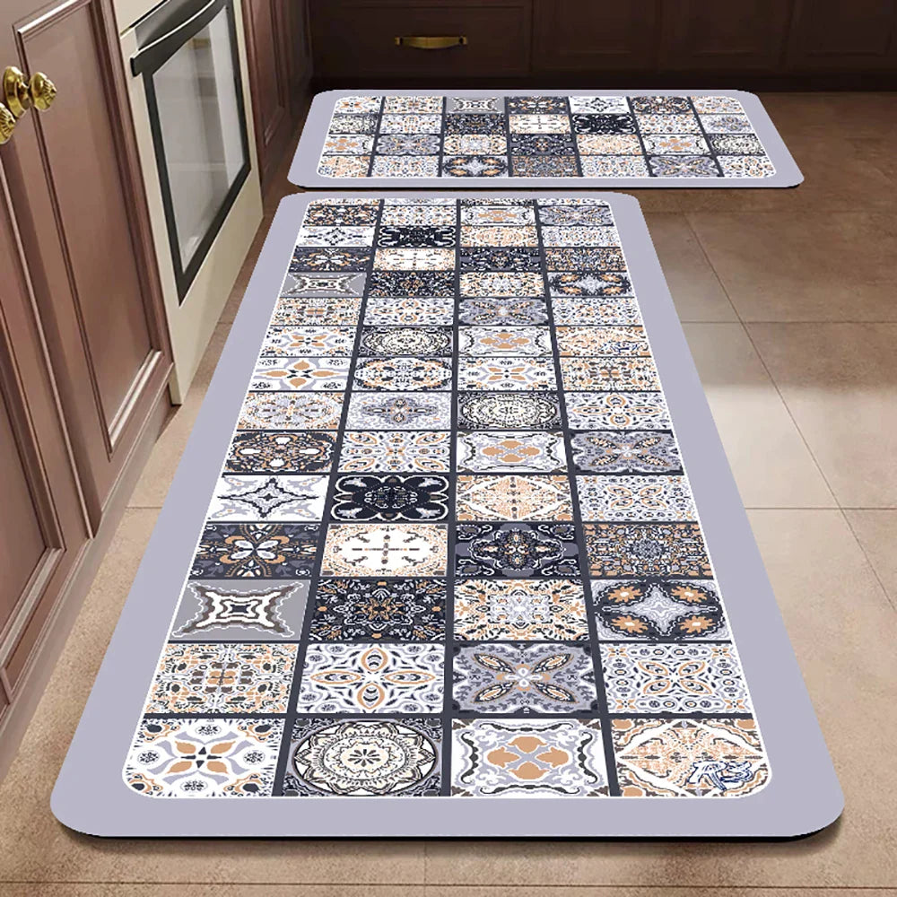 Anti-Slip Kitchen Runner Rug with Bohemian Tile Print