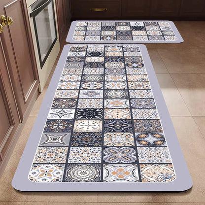 Anti-Slip Kitchen Runner Rug with Bohemian Tile Print