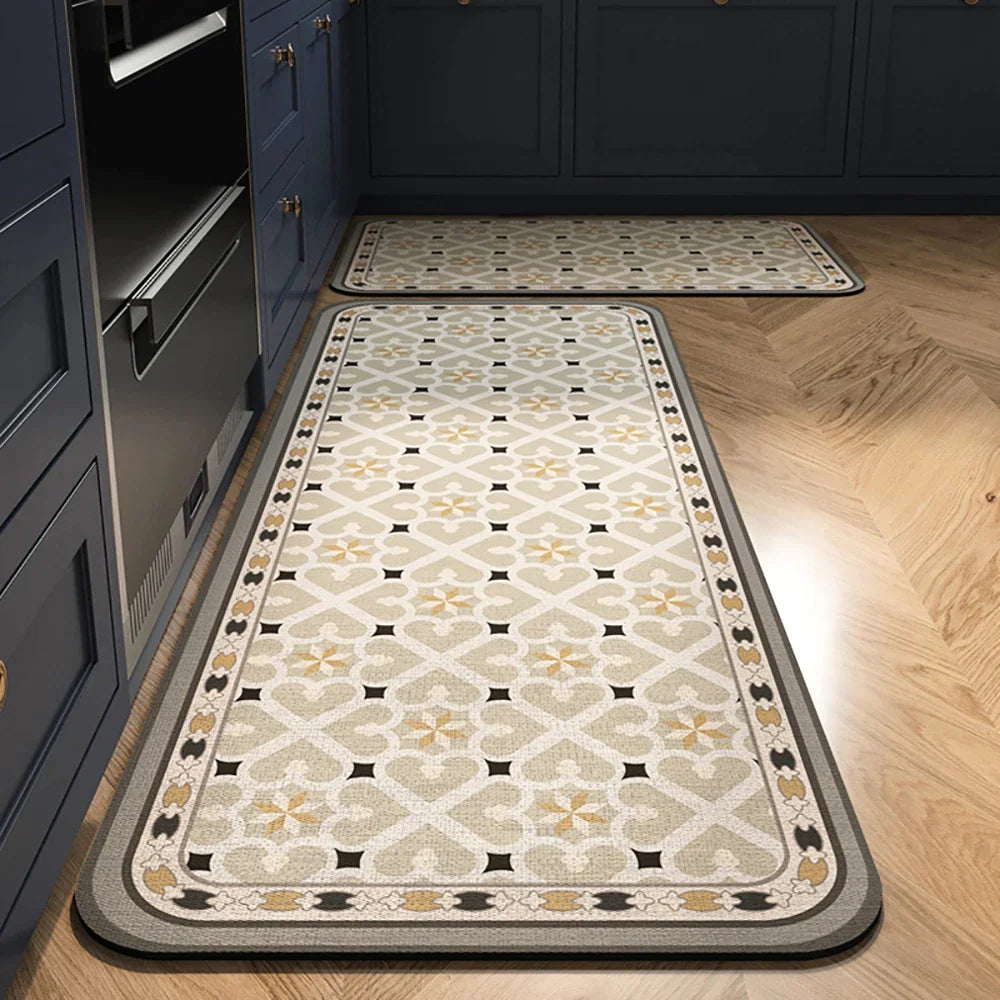 Anti-Slip Kitchen Runner Rug with Bohemian Tile Print