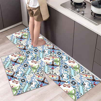 Anti-Slip Kitchen Runner Rug with Bohemian Tile Print