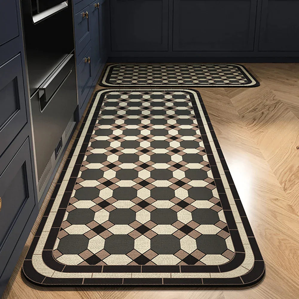Anti-Slip Kitchen Runner Rug with Bohemian Tile Print