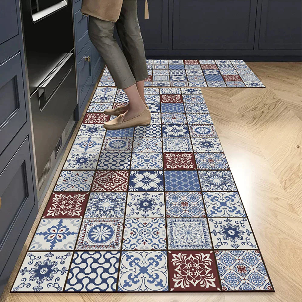 Anti-Slip Kitchen Runner Rug with Bohemian Tile Print