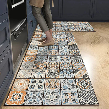 Anti-Slip Kitchen Runner Rug with Bohemian Tile Print