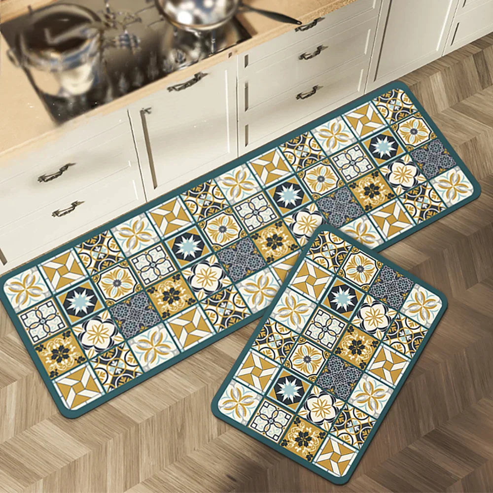 Anti-Slip Kitchen Runner Rug with Bohemian Tile Print