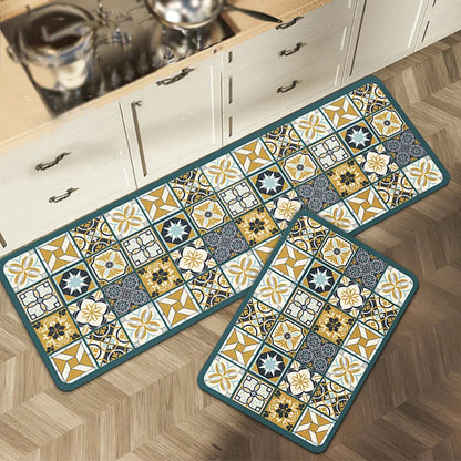 Anti-Slip Kitchen Runner Rug with Bohemian Tile Print