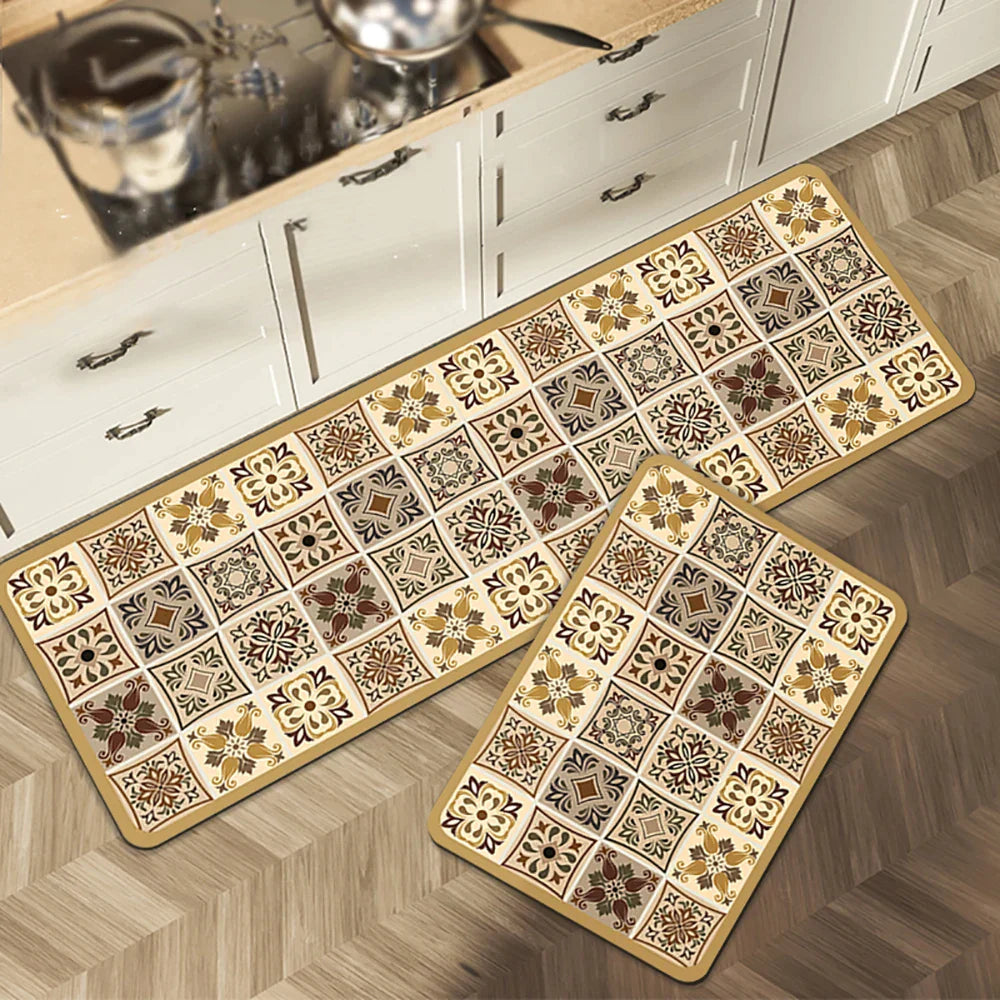 Anti-Slip Kitchen Runner Rug with Bohemian Tile Print