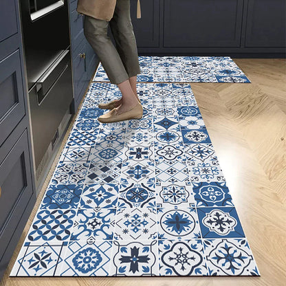 Anti-Slip Kitchen Runner Rug with Bohemian Tile Print