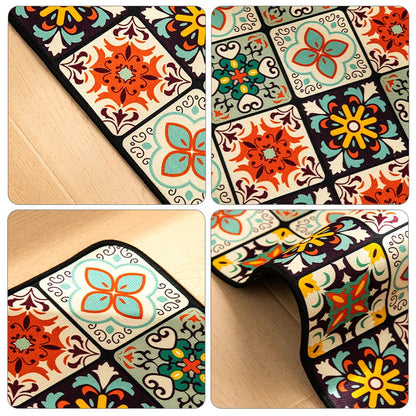 Anti-Slip Kitchen Runner Rug with Bohemian Tile Print