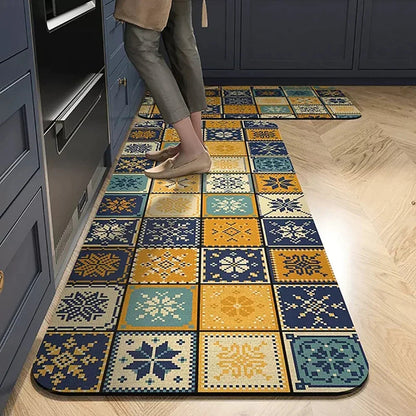 Anti-Slip Kitchen Runner Rug with Bohemian Tile Print
